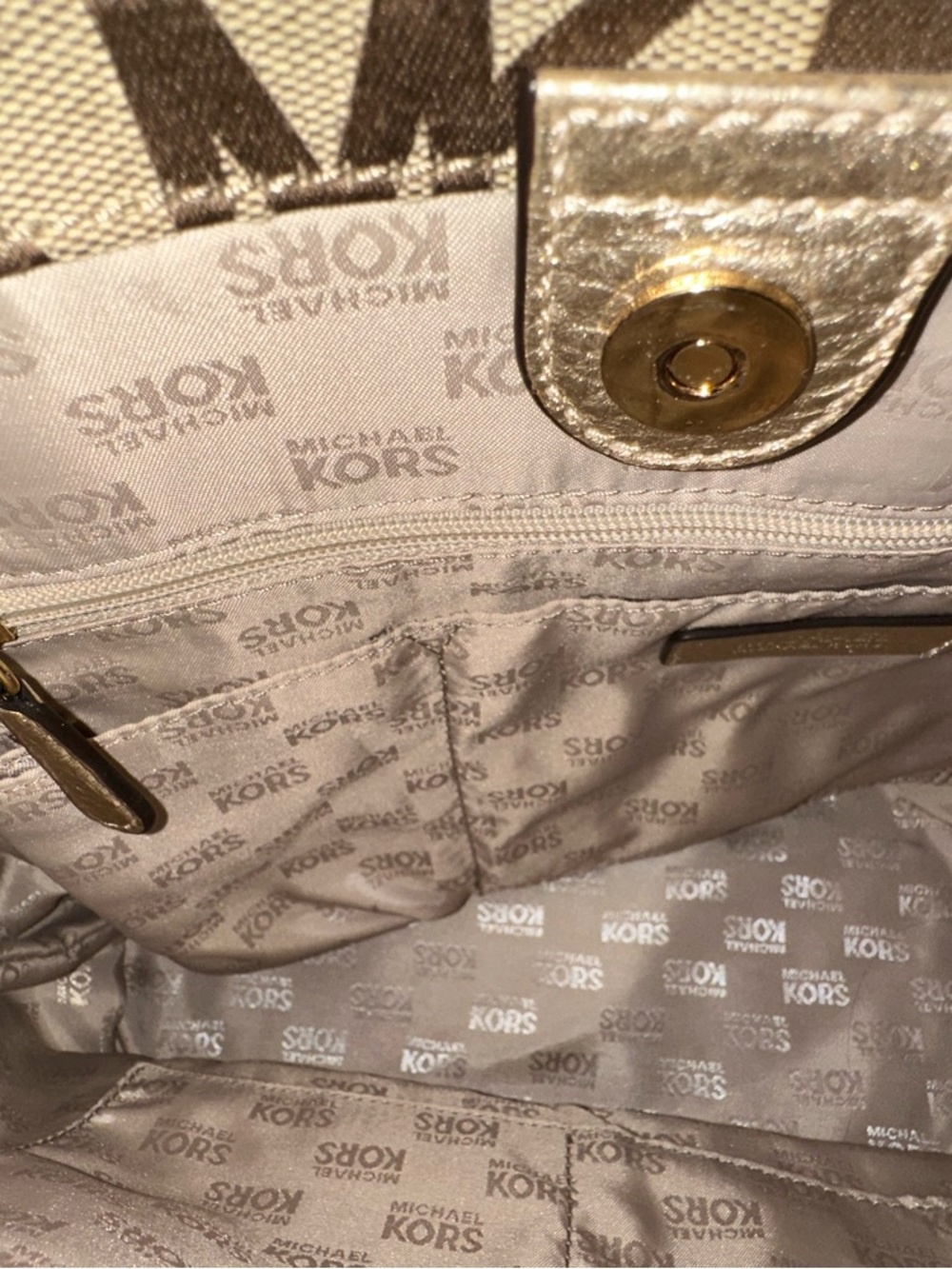 Michael Kors Camel/ Brown/ Gold Signature Jet Set Canvas Tote Shoulder Bag - Picture 14 of 14